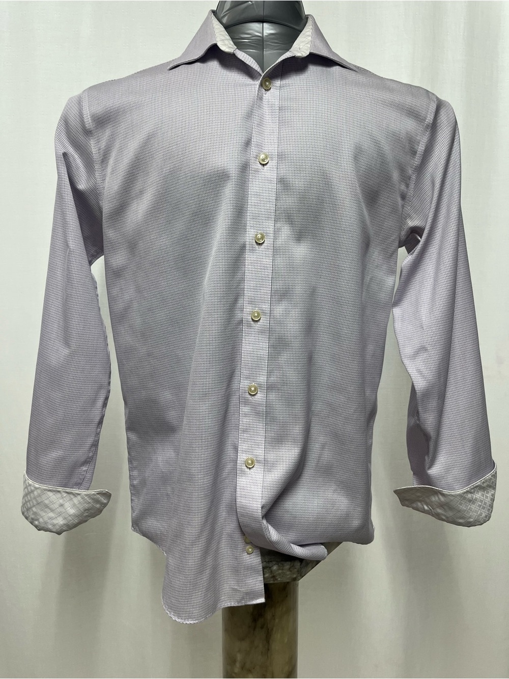 Jhane Barnes Men's Light Lavender Shirt with Contrast Cuffs 15.5x34/35 -1663